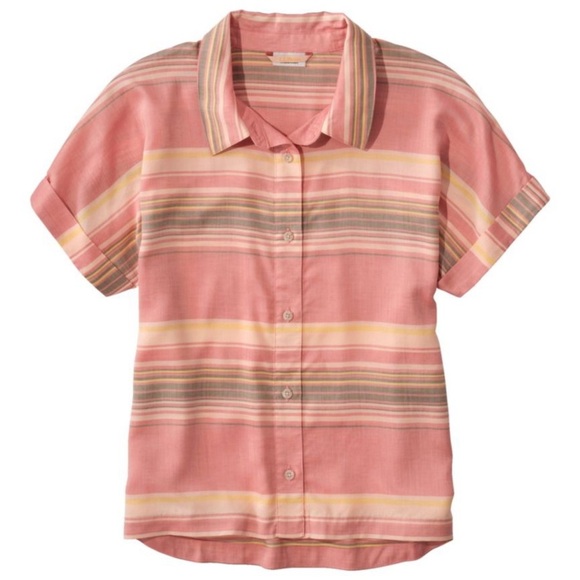LL Bean Women’s Mountainside Shirt Sienna brick stripe Size L  (14-16) #1919 - Picture 1 of 7
